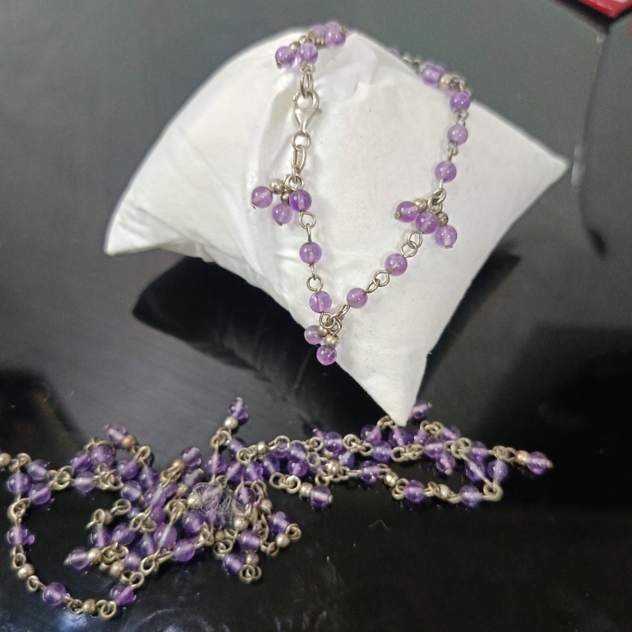 سلسلة وسوارها فضة بحجر أمتيست طبيعي