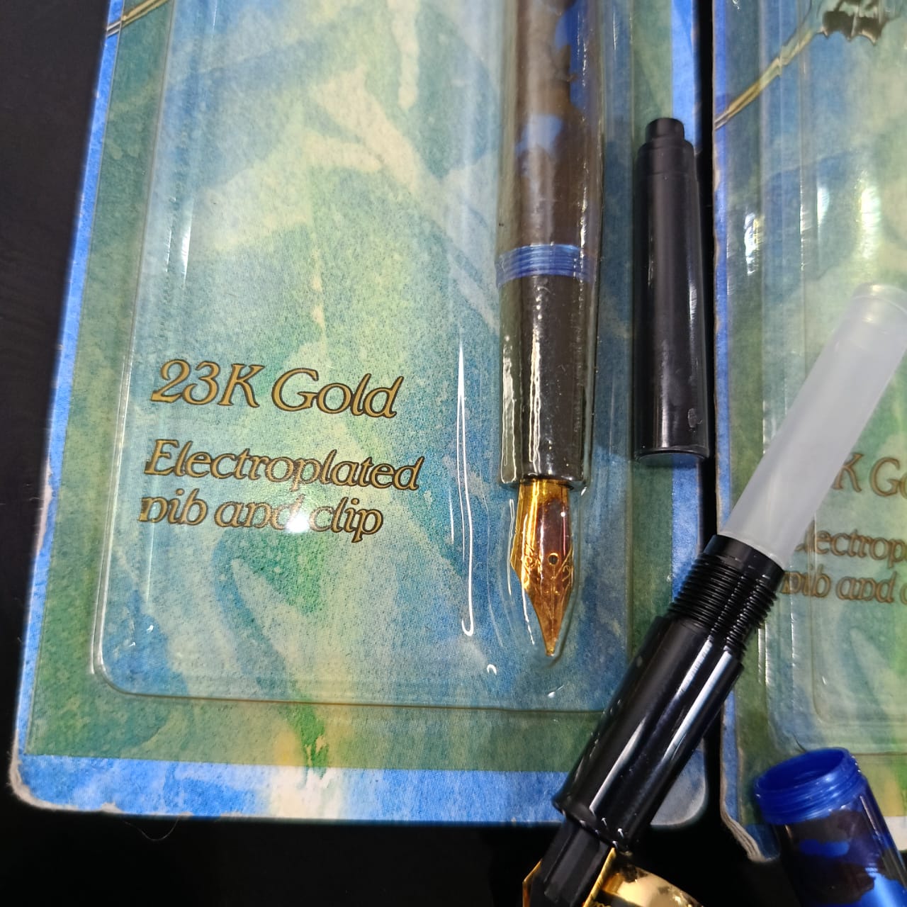 03 stylo plume plaqué or 23k neuf