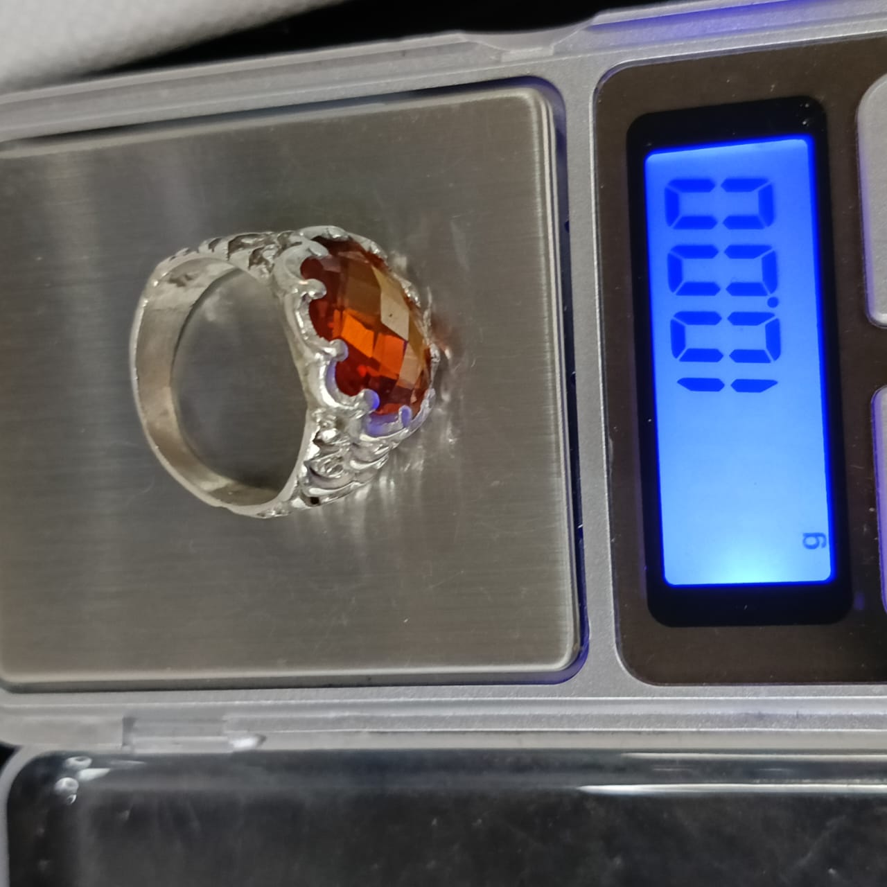 خاتم فضة تحفة بحجر سفير البرتقالي