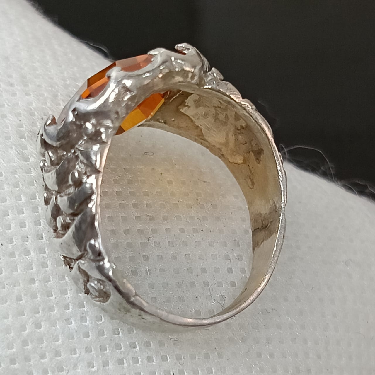 خاتم فضة تحفة بحجر سفير البرتقالي