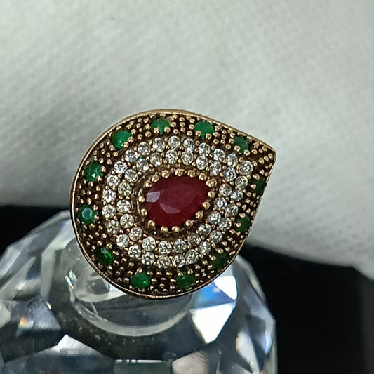 خاتم فضة نسائي مرصع بالأحجار كريمة