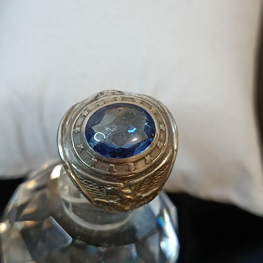 خاتم فضة أمريكي بحجر سفير أزرق طبيعي