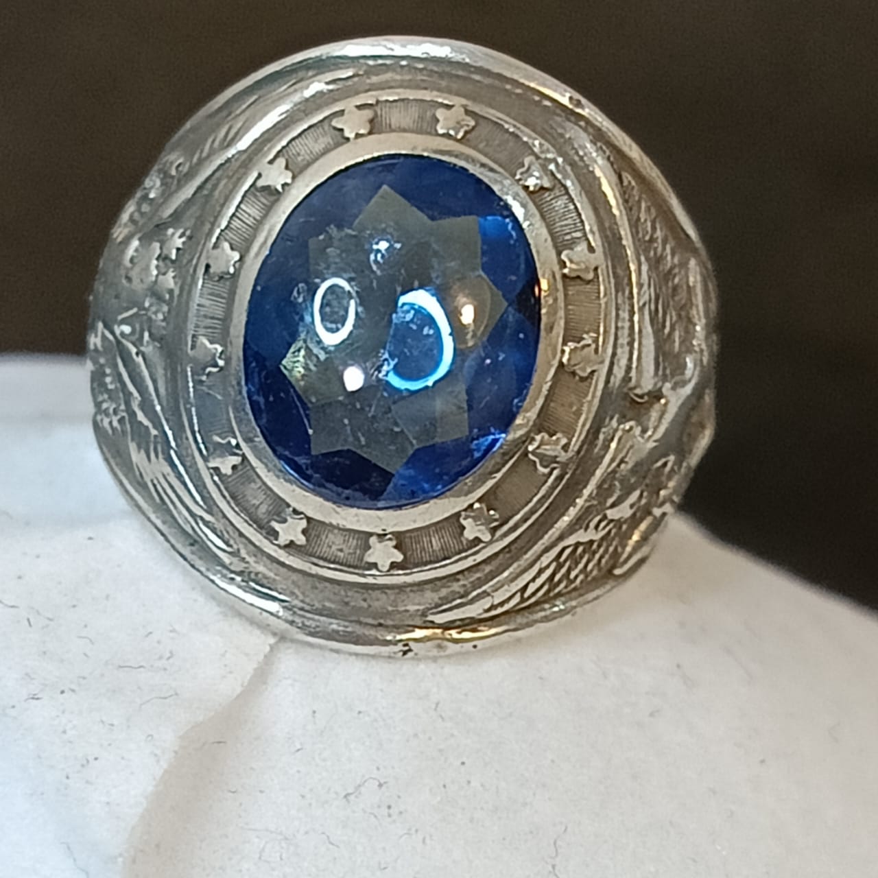 خاتم فضة أمريكي بحجر سفير أزرق طبيعي