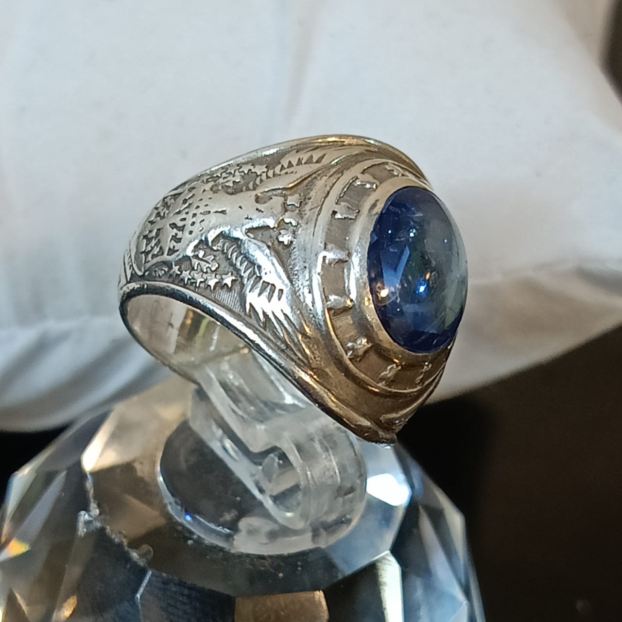 خاتم فضة أمريكي بحجر سفير أزرق طبيعي