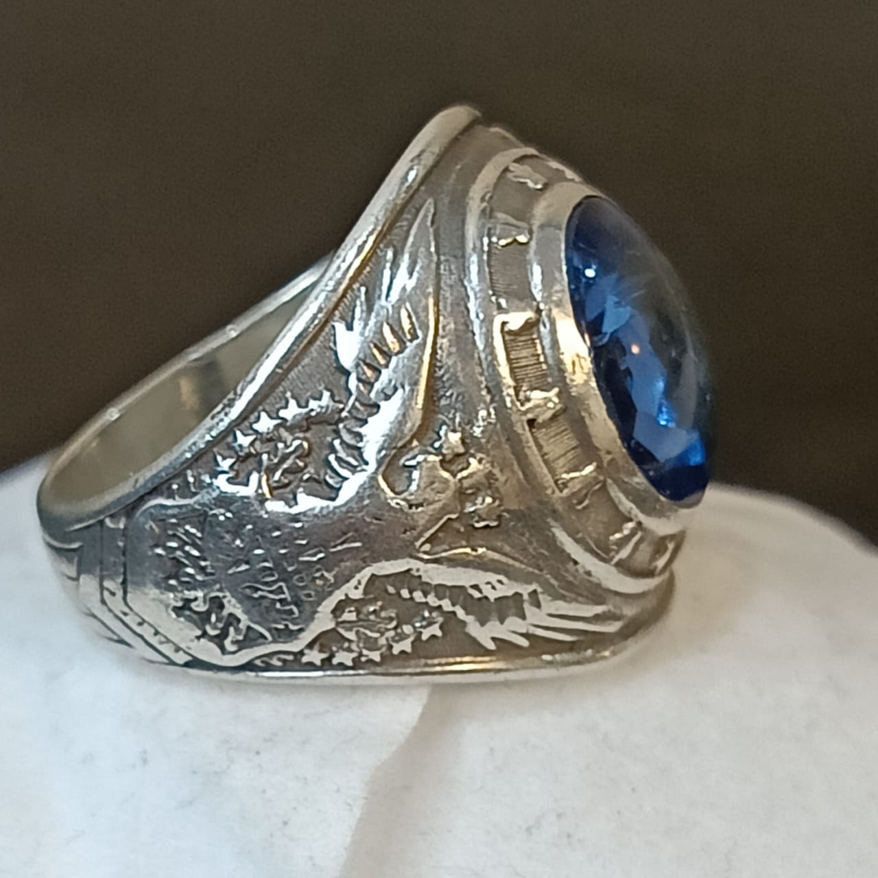 خاتم فضة أمريكي بحجر سفير أزرق طبيعي