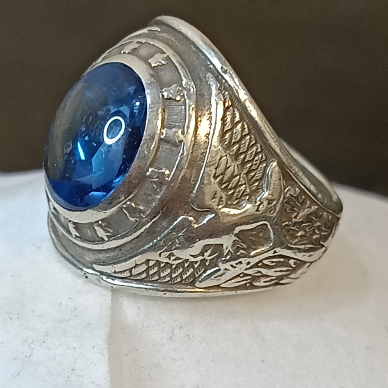 خاتم فضة أمريكي بحجر سفير أزرق طبيعي