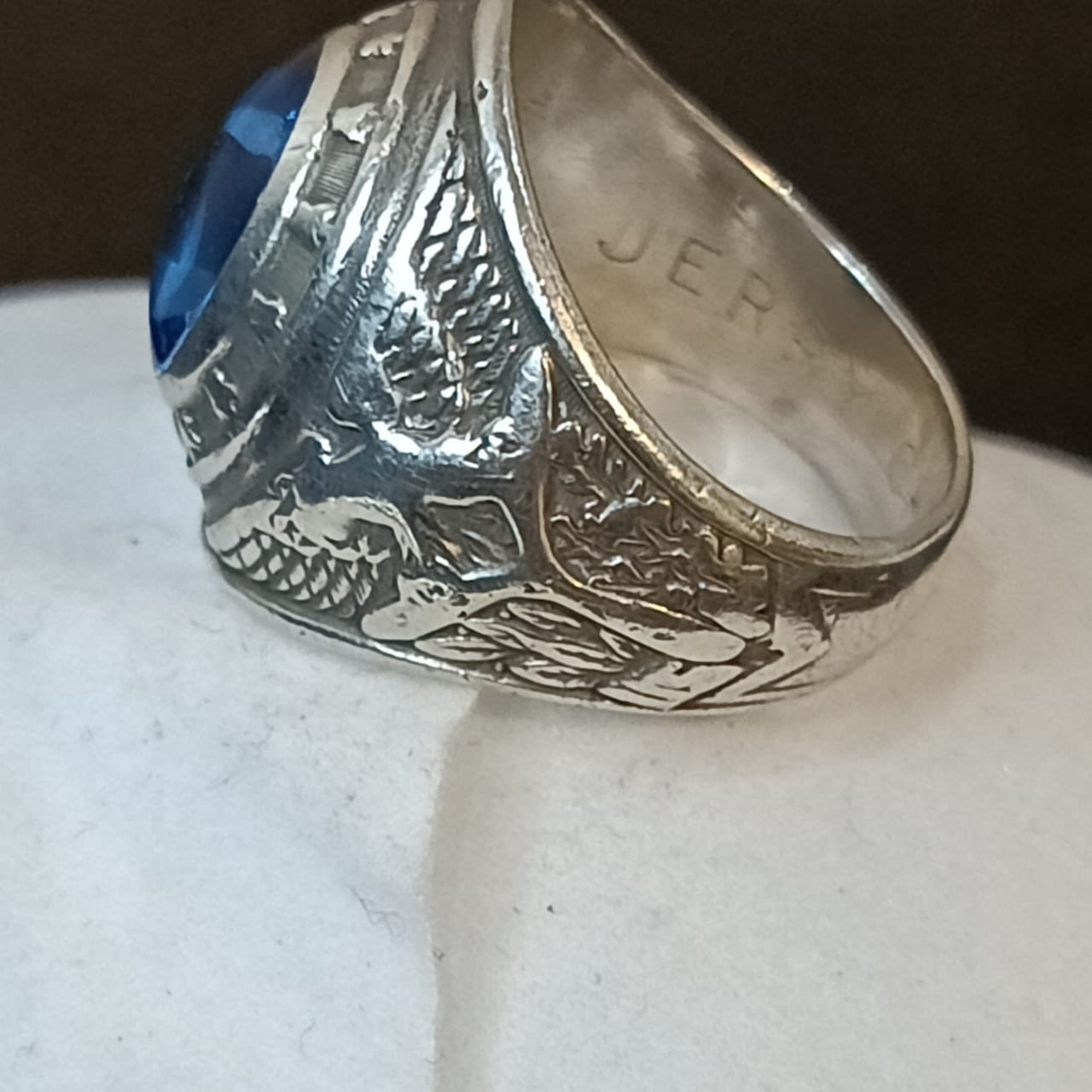 خاتم فضة أمريكي بحجر سفير أزرق طبيعي