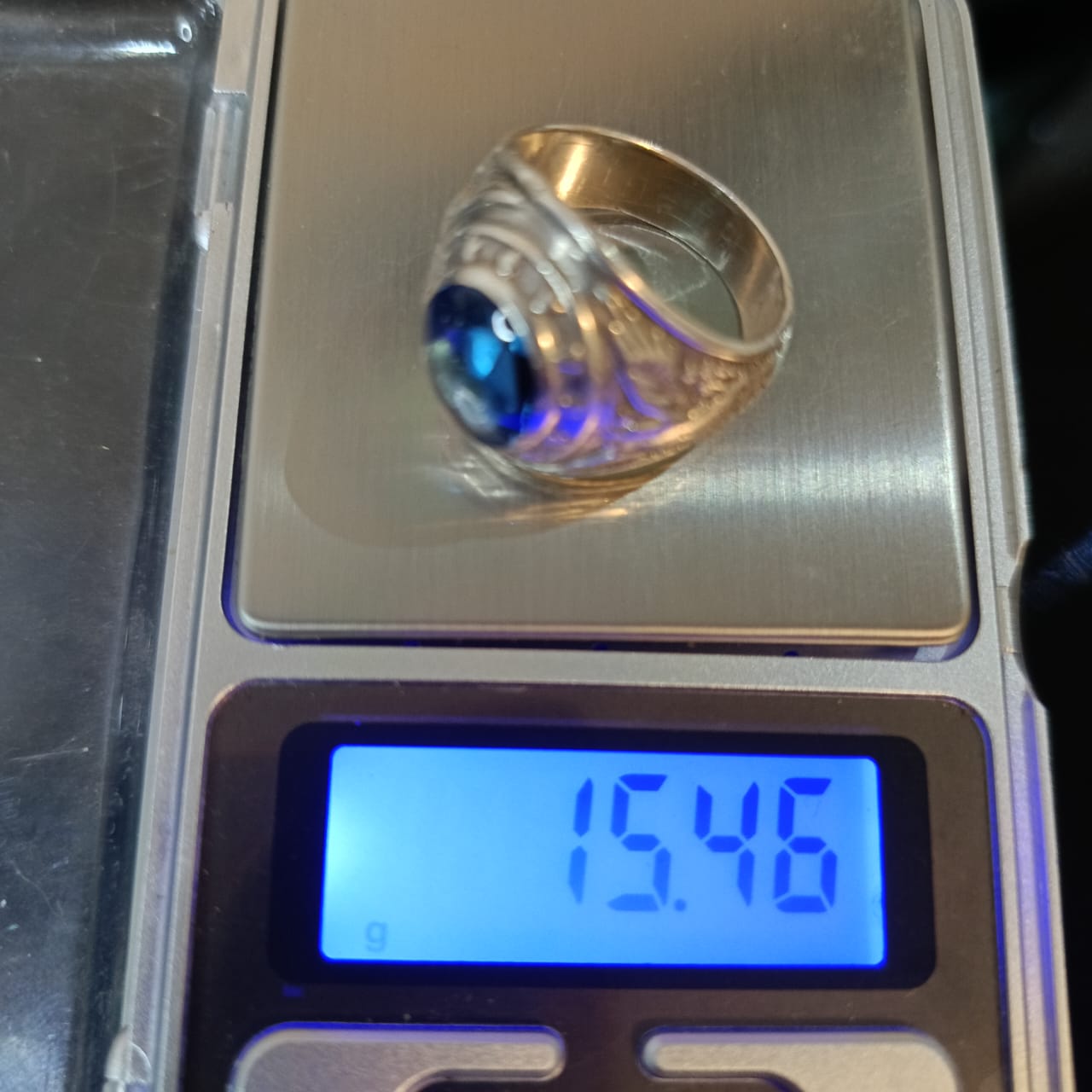 خاتم فضة أمريكي بحجر سفير أزرق طبيعي