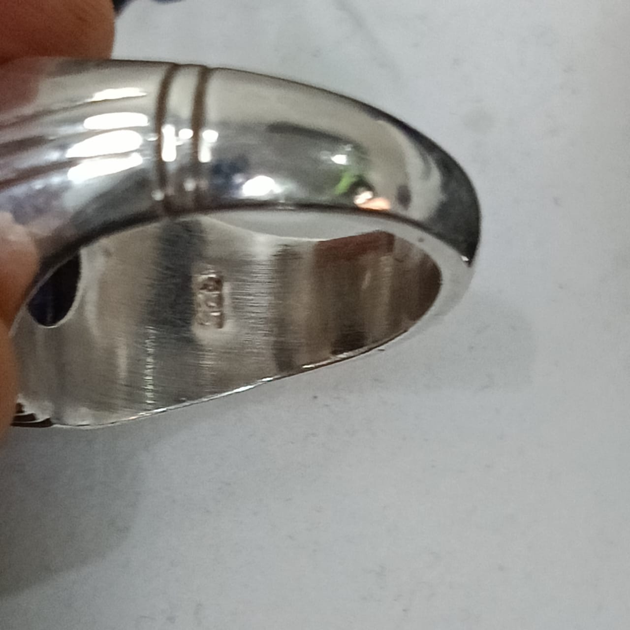 خاتم فضة أوربي تحفة بحجر سفير أزرق نقي