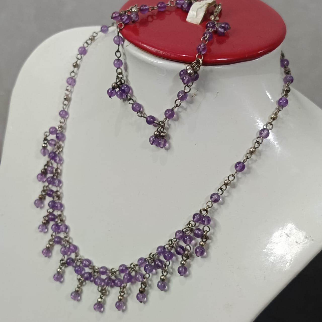 سلسلة وسوارها فضة بحجر أمتيست طبيعي