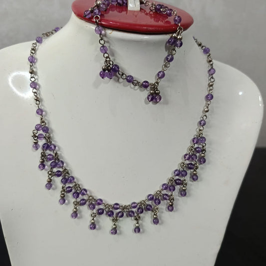 سلسلة وسوارها فضة بحجر أمتيست طبيعي