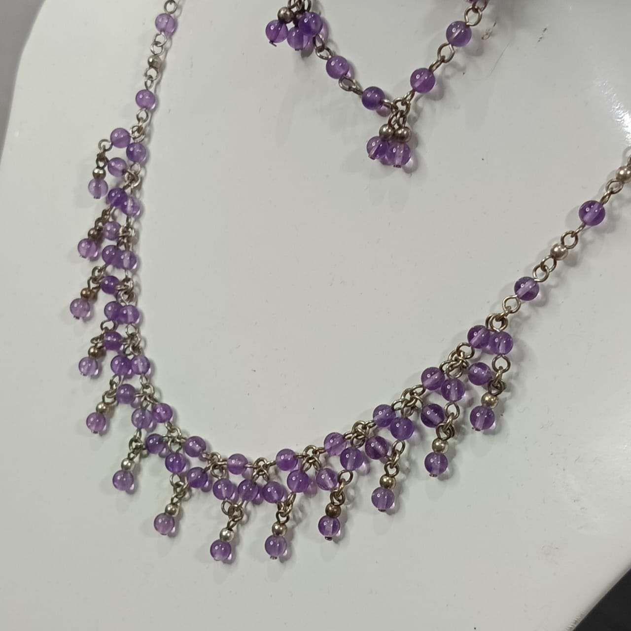 سلسلة وسوارها فضة بحجر أمتيست طبيعي