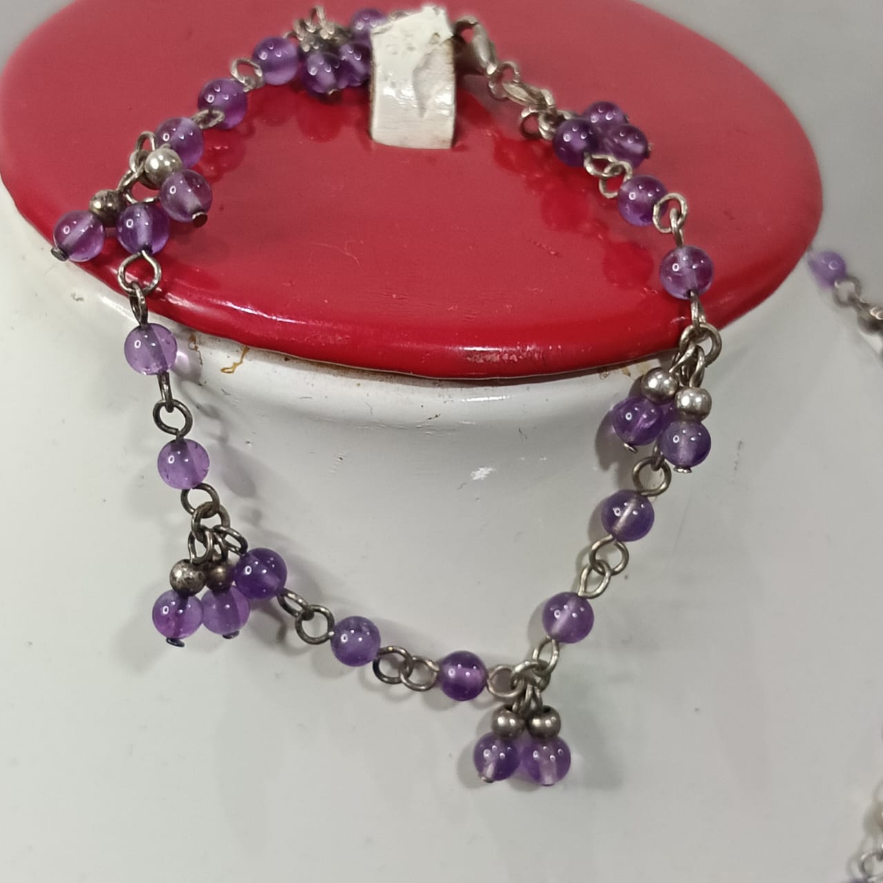 سلسلة وسوارها فضة بحجر أمتيست طبيعي