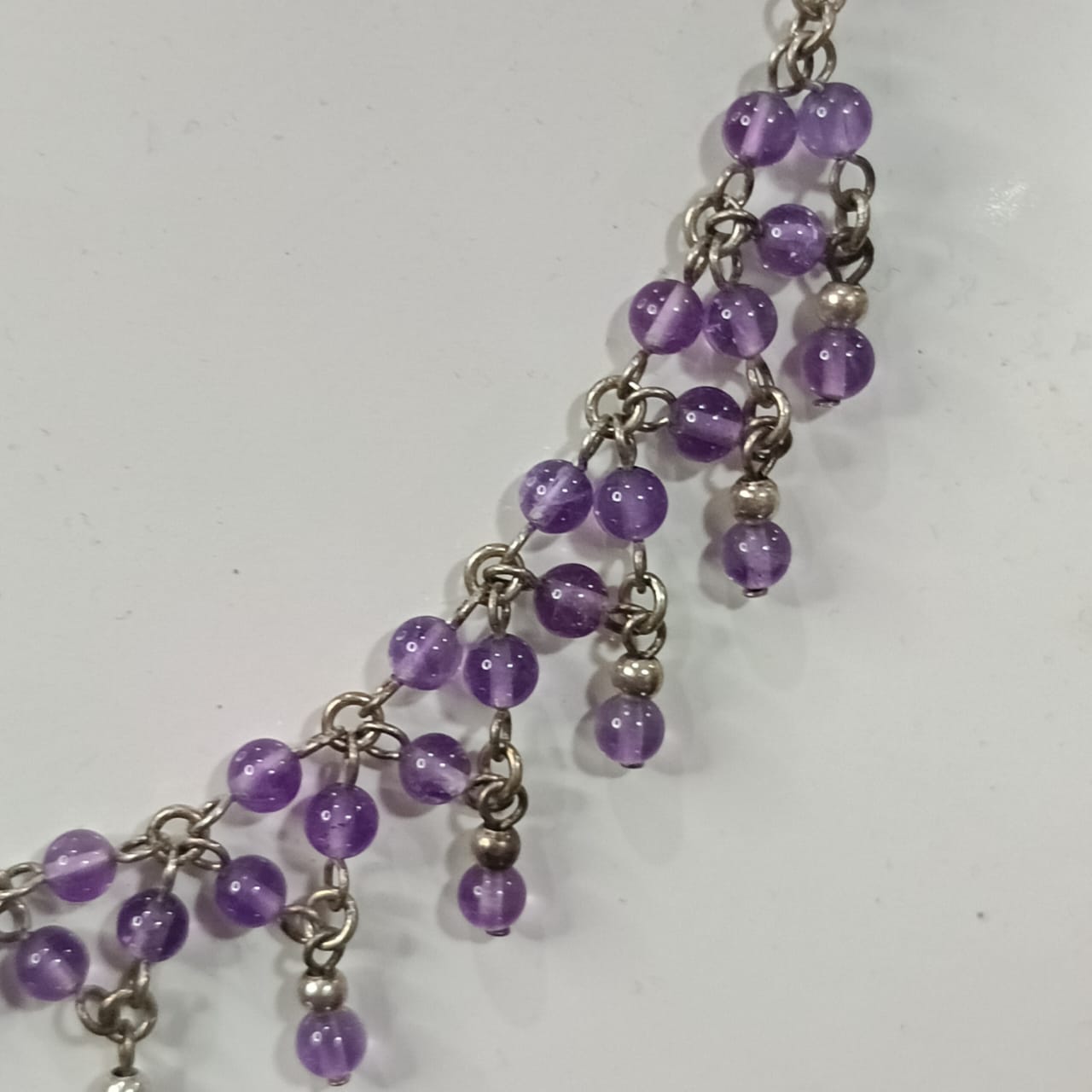 سلسلة وسوارها فضة بحجر أمتيست طبيعي