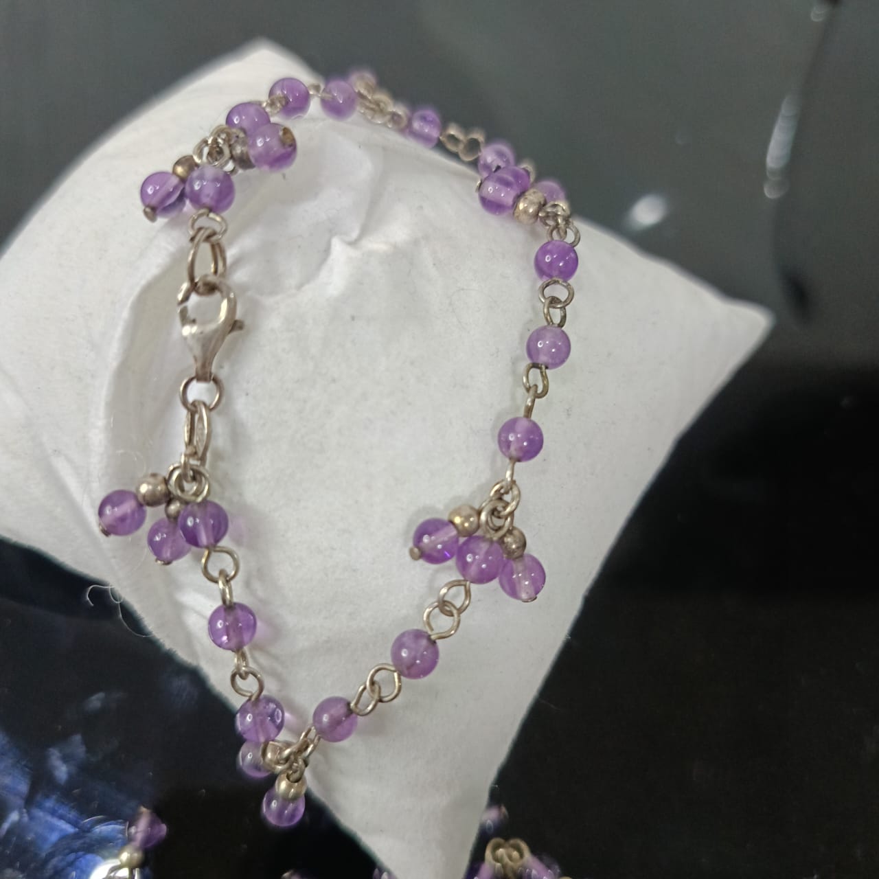 سلسلة وسوارها فضة بحجر أمتيست طبيعي