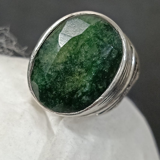 خاتم فضة بحجر زمرد هندي طبيعي