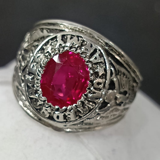 خاتم فضة أمريكي تحفة بحجر ياقوت طبيعي