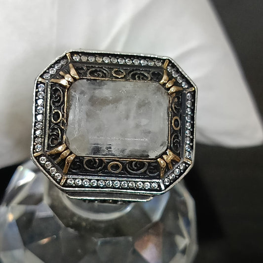 خاتم فضة تحفة بحجر كريم