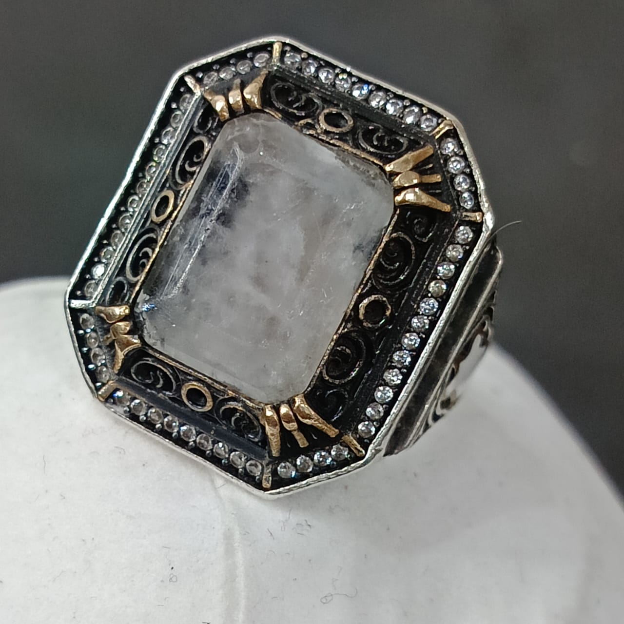 خاتم فضة تحفة بحجر كريم