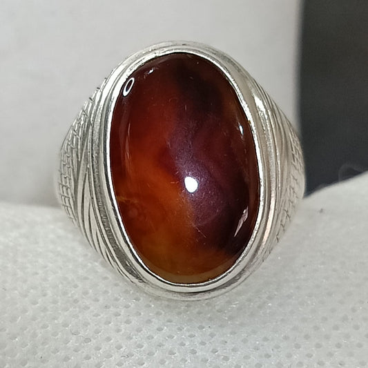 خاتم فضة بحجر كهرمان فواح