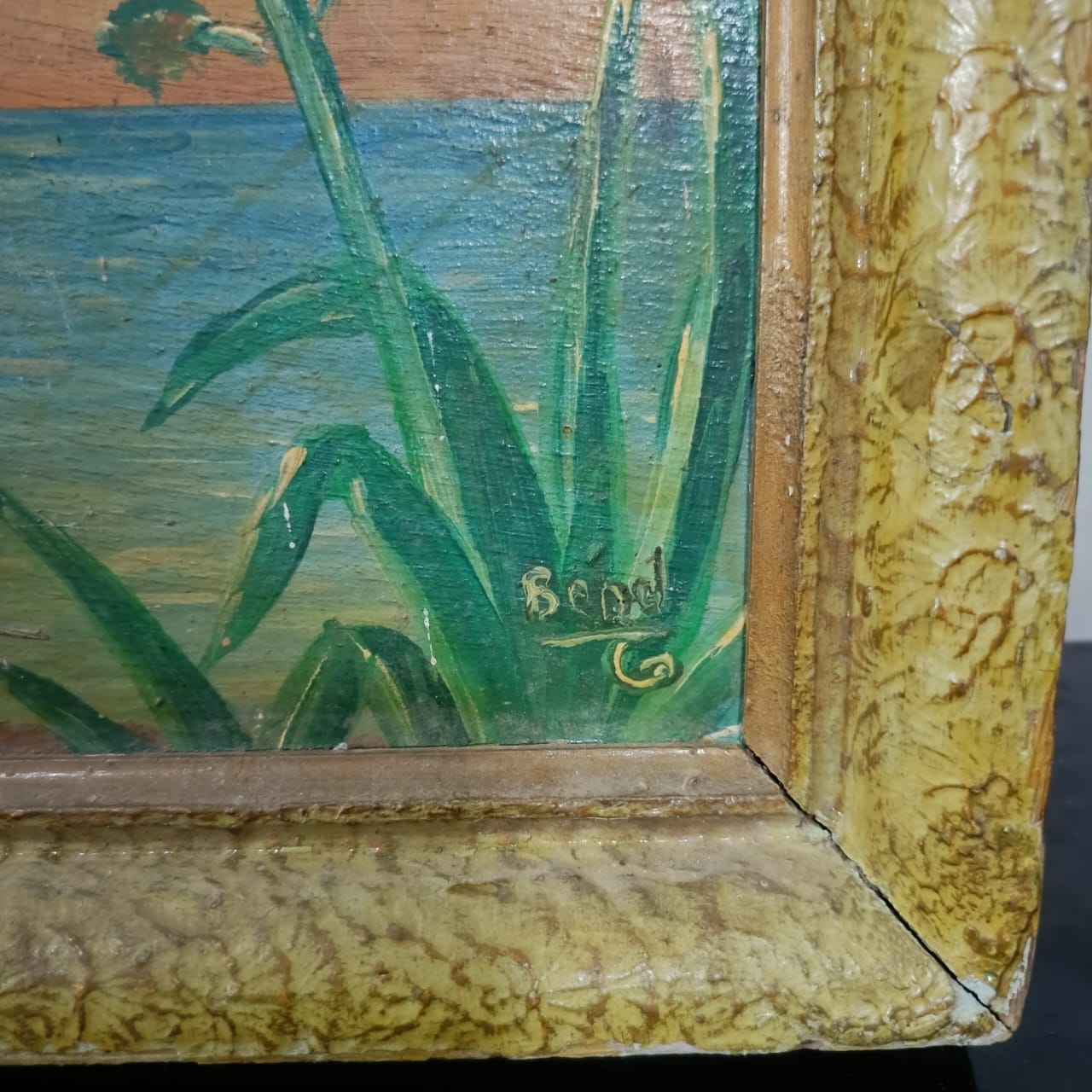 Ancien tableau vintage original sur panneau signée