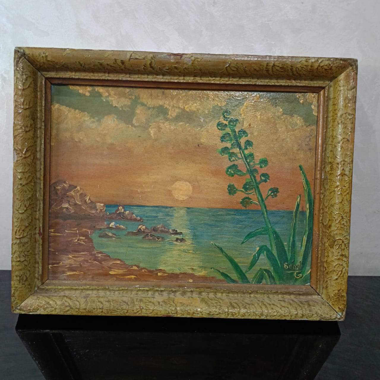 Ancien tableau vintage original sur panneau signée