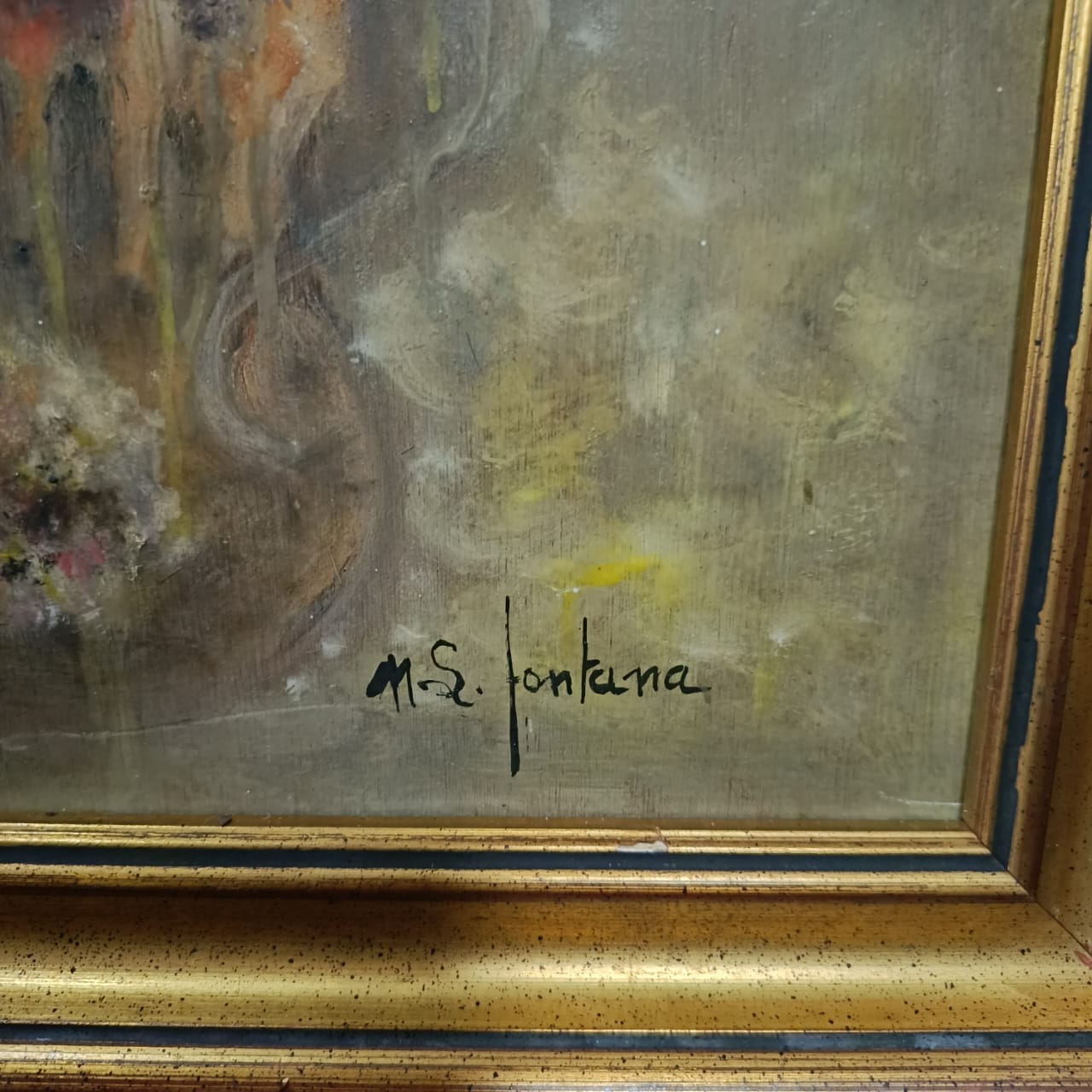 Ancien tableau vintage original signé sur panneau