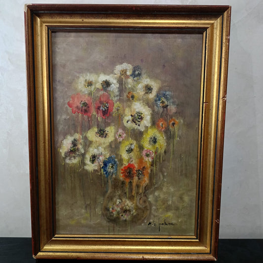 Ancien tableau vintage original signé sur panneau