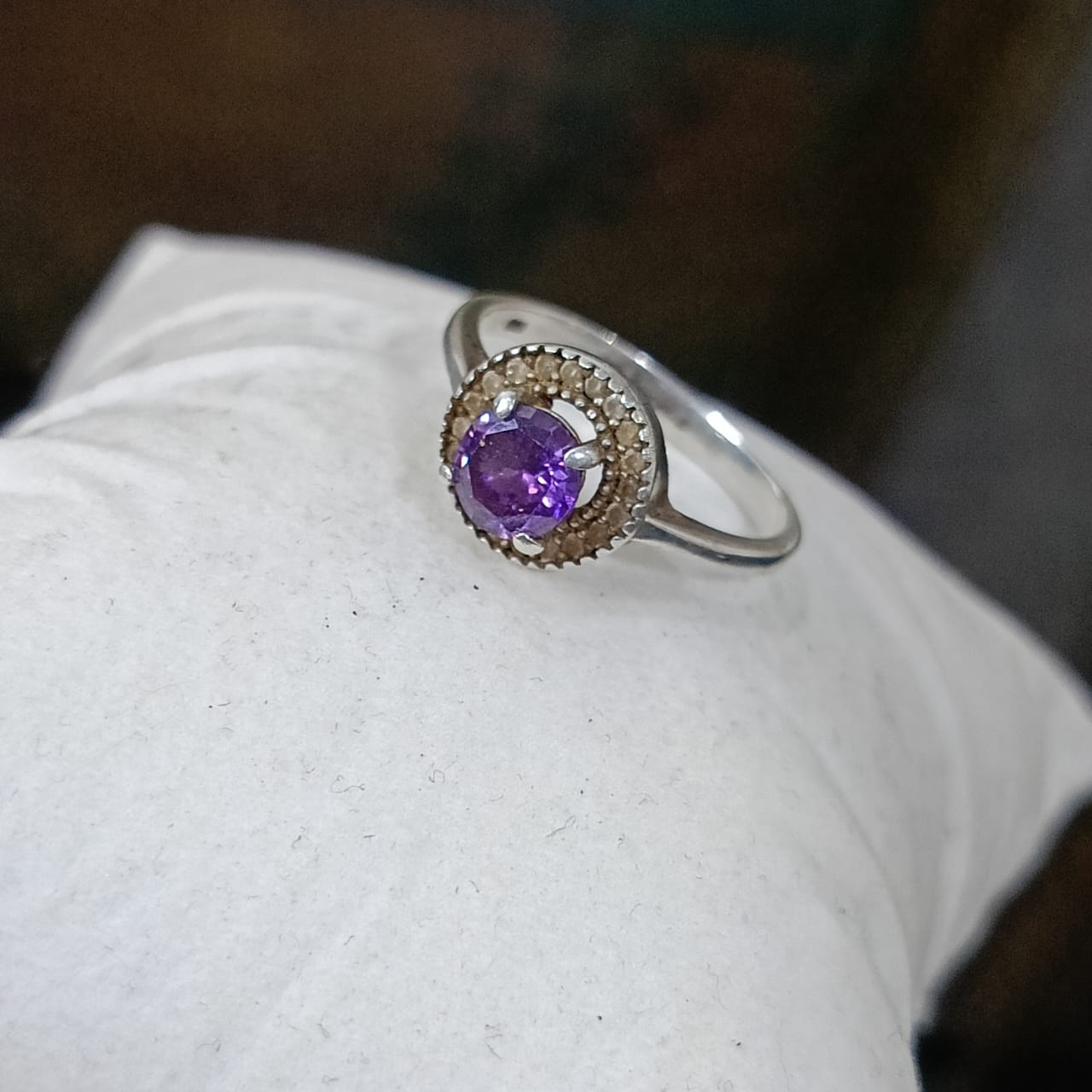 خاتم فضة نسائي بحجر امتيست