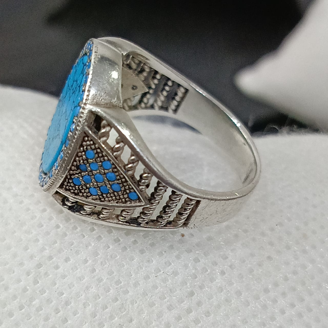 خاتم فضة بحجر فيروز تحفة