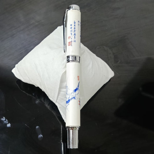 Stylo plume plaqué or 18k blanc original et faïence chinois