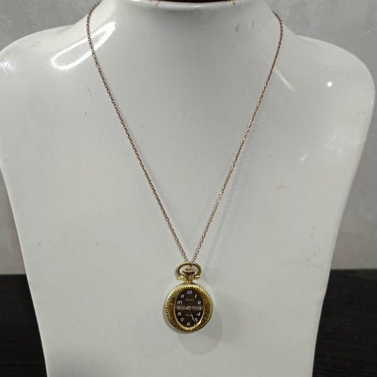 سلسلة بساعة قلادة ميكانيك فضة مغلفة بالذهب