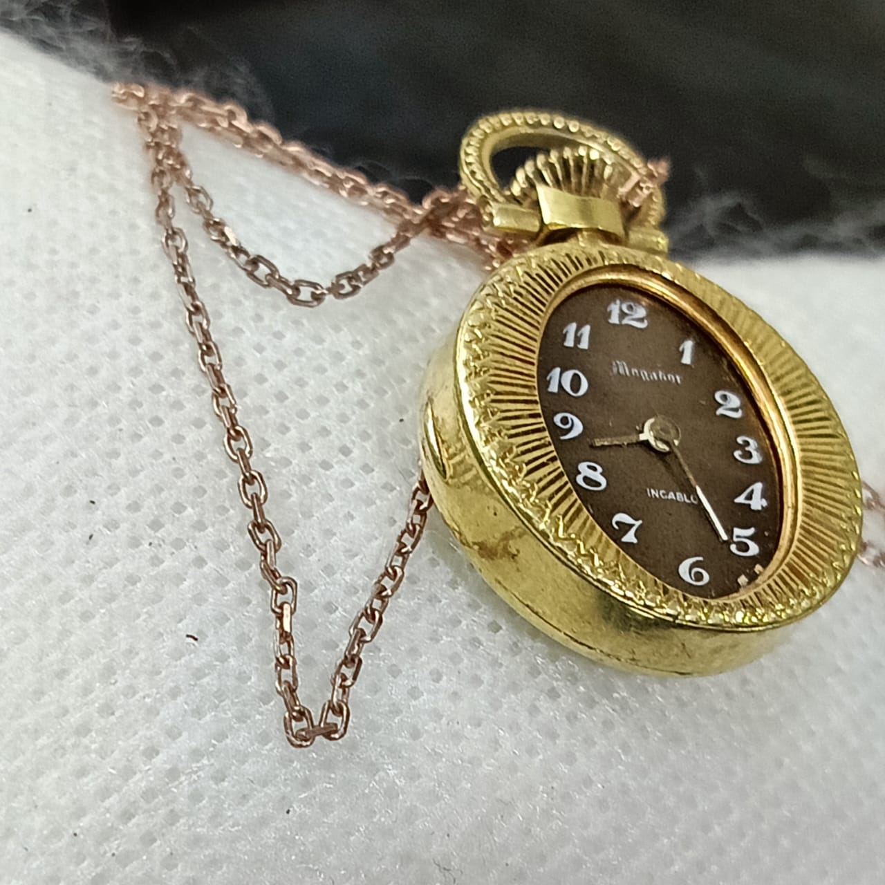 سلسلة بساعة قلادة ميكانيك فضة مغلفة بالذهب