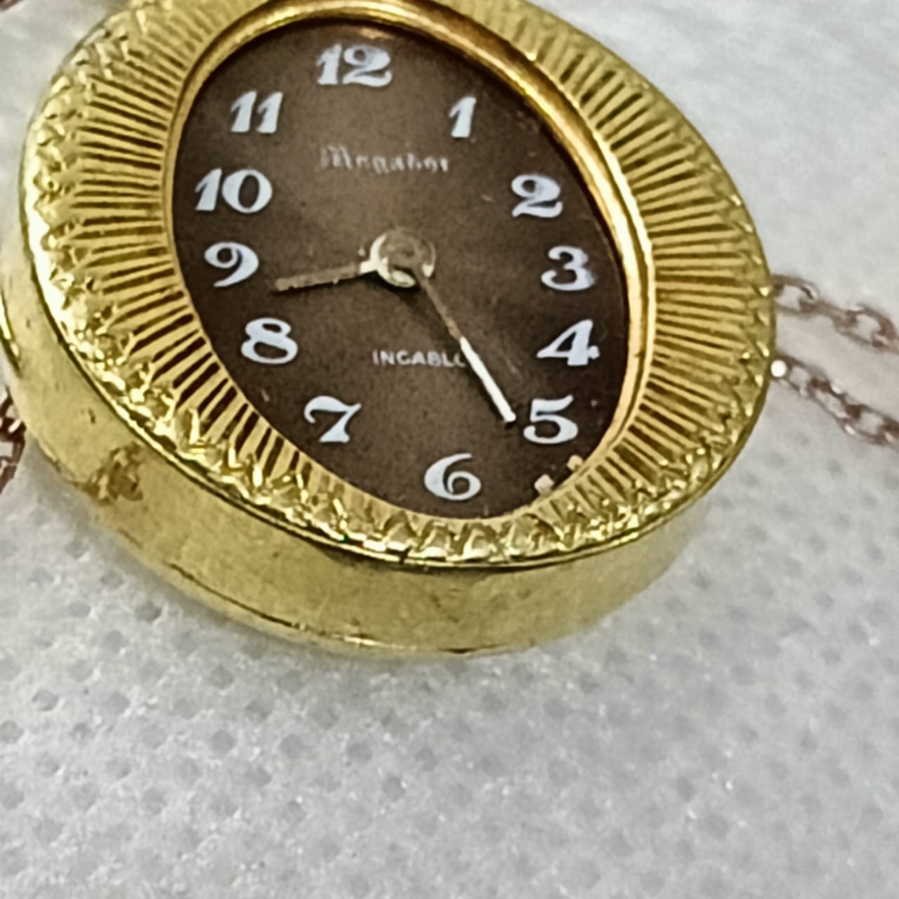 سلسلة بساعة قلادة ميكانيك فضة مغلفة بالذهب