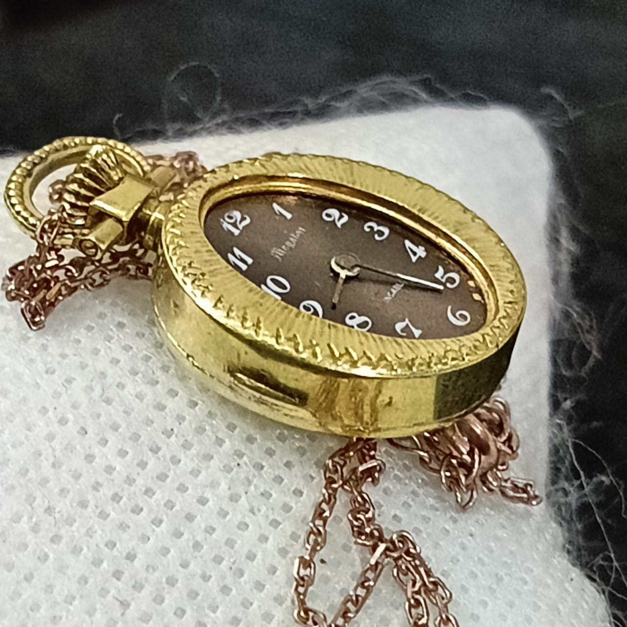 سلسلة بساعة قلادة ميكانيك فضة مغلفة بالذهب