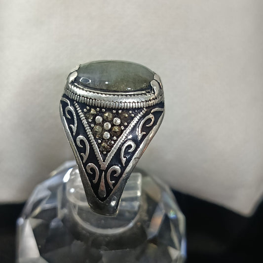 خاتم فضة بحجر طاوس طبيعي