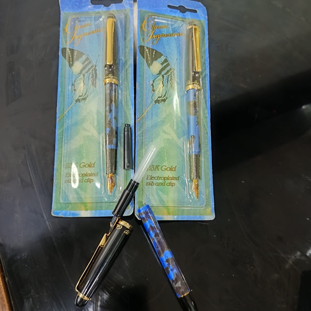 03 stylo plume plaqué or 23k neuf