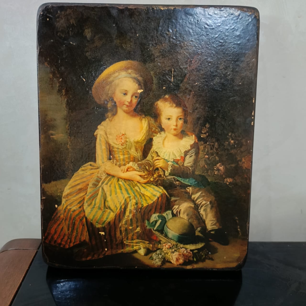 Ancien tableau vintage réplique sur bois