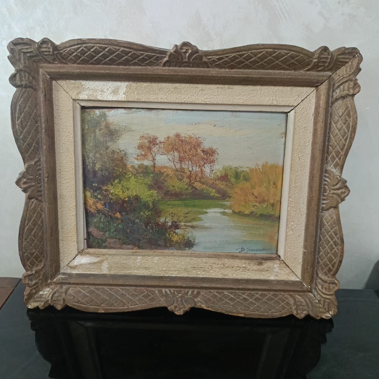 Ancien tableau vintage original huile sur panneau signée