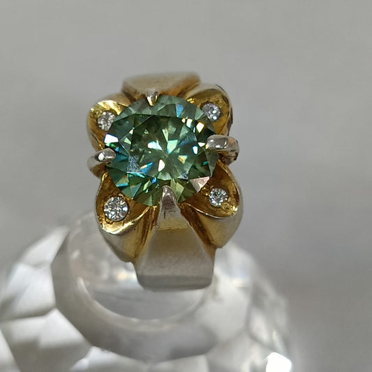 خاتم فضة تحفة بحجر ماسونيت أخضر لامع