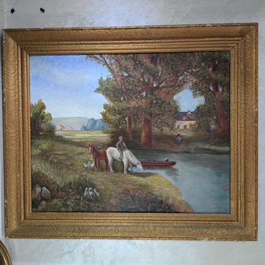 Ancien tableau vintage original huile sur toile signée