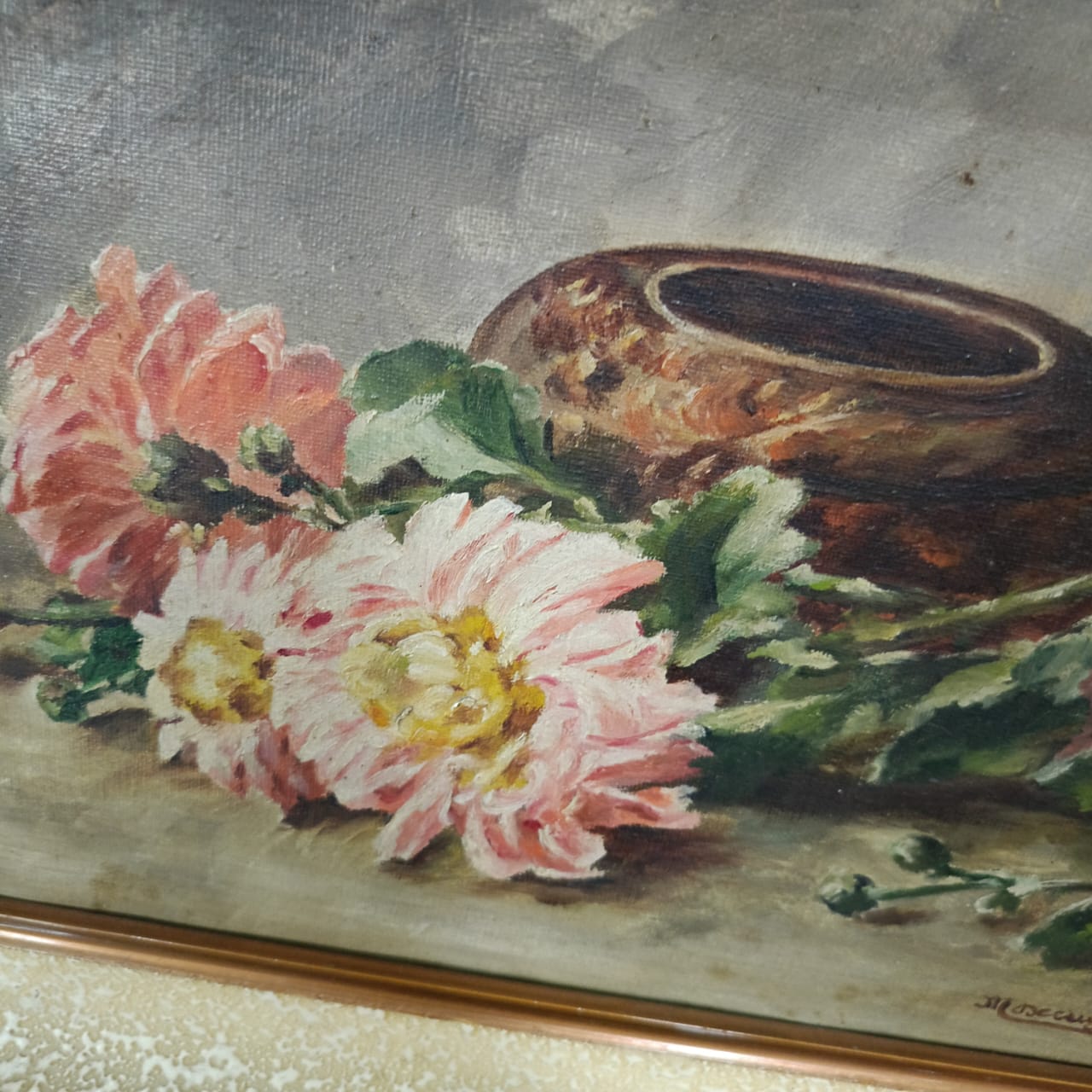 Ancien tableau vintage original huile sur toile signée