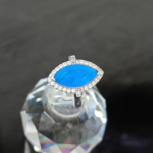 خاتم فضة نسائي مرصع بالأحجار كريمة حجر توباز أزرق