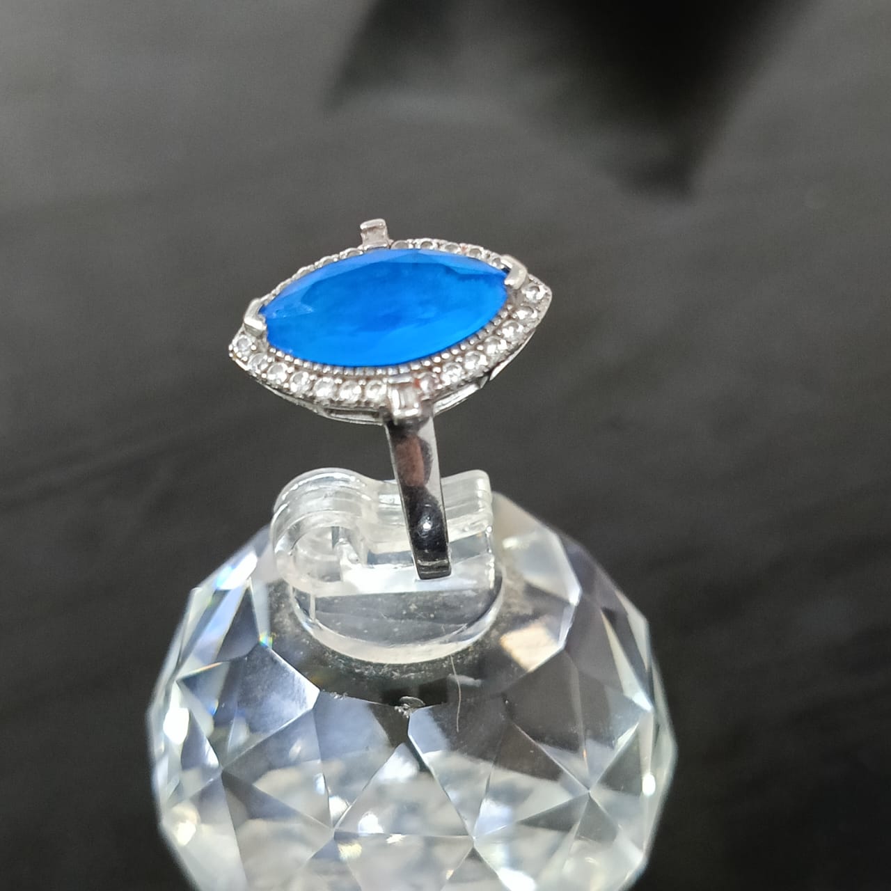 خاتم فضة نسائي مرصع بالأحجار كريمة حجر توباز أزرق