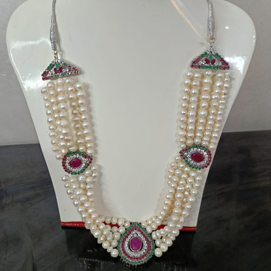 عقد تحفة بحجر لؤلؤ 5خيوط طبيعي وقلادات مرصعة بالأحجار كريمة ياقوت طبيعي