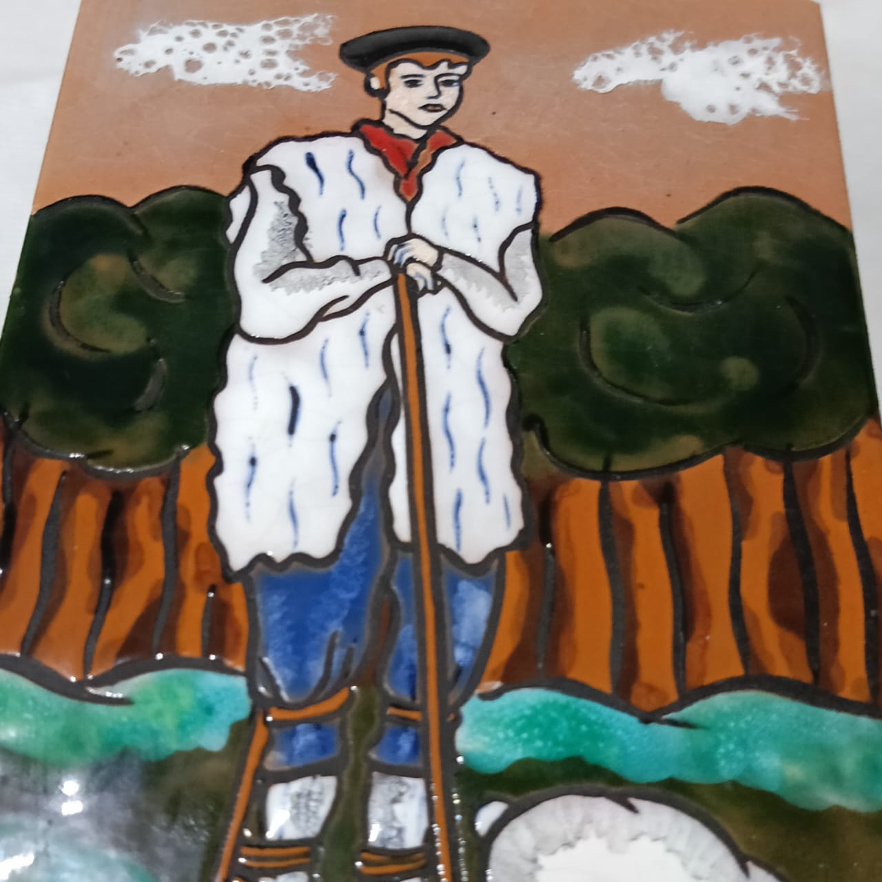 Ancien tableau vintage original sur faience
