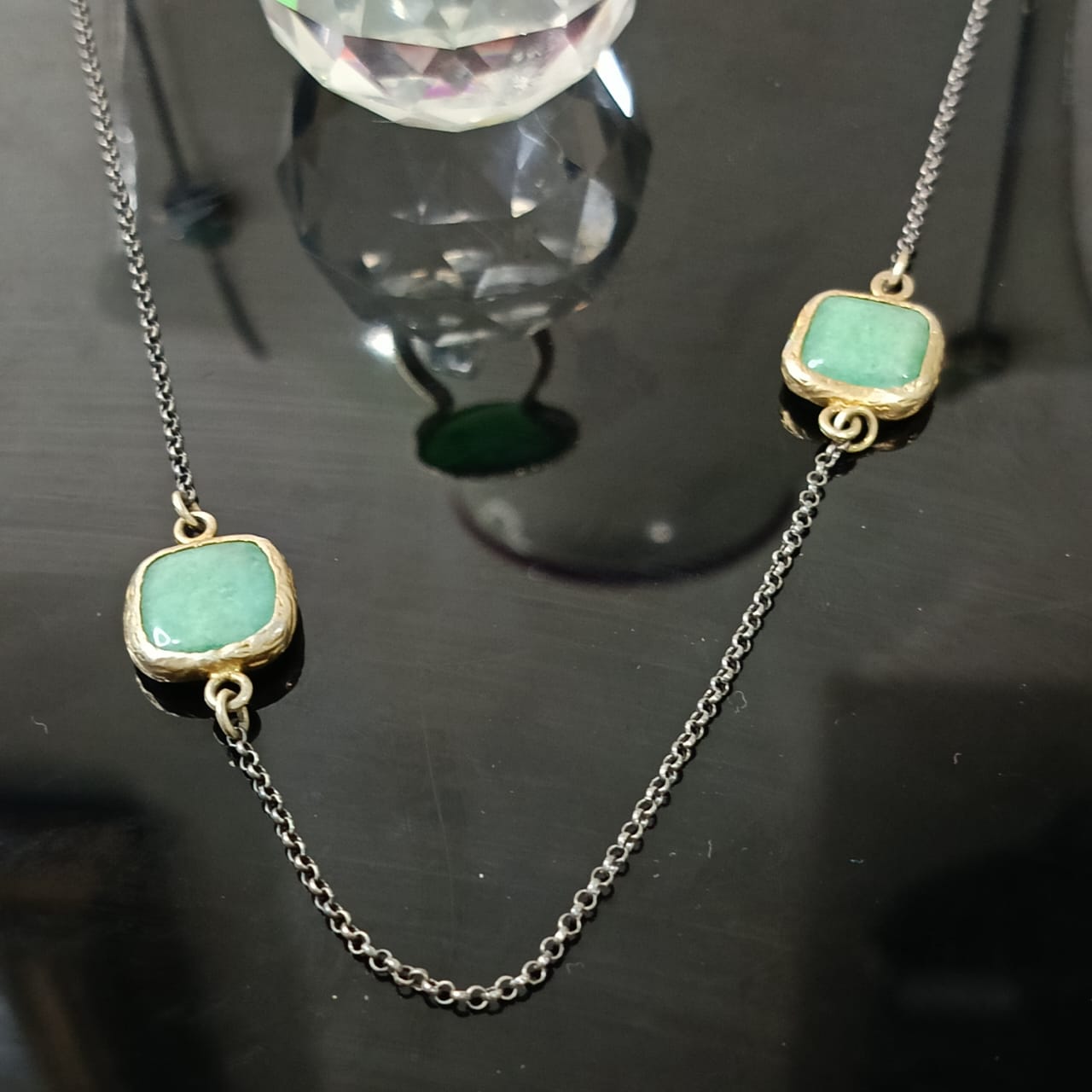 طقم فضة بحجر زمرد سلسلة وخاتم