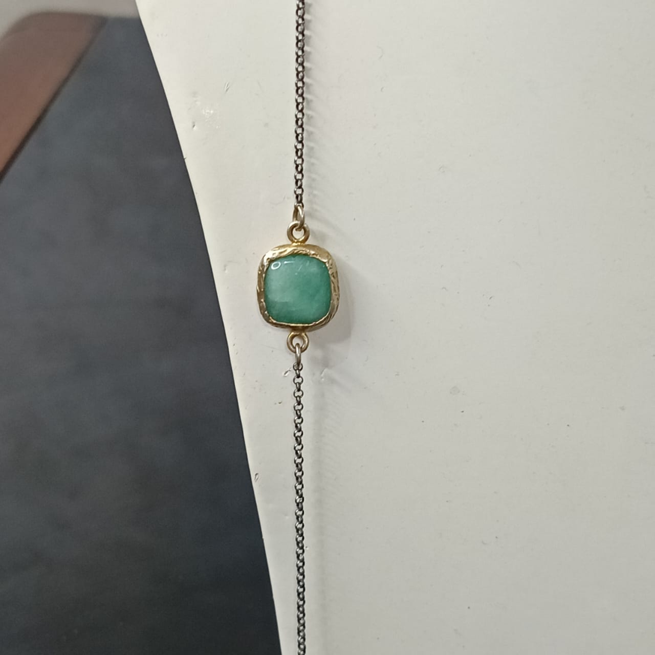 طقم فضة بحجر زمرد سلسلة وخاتم