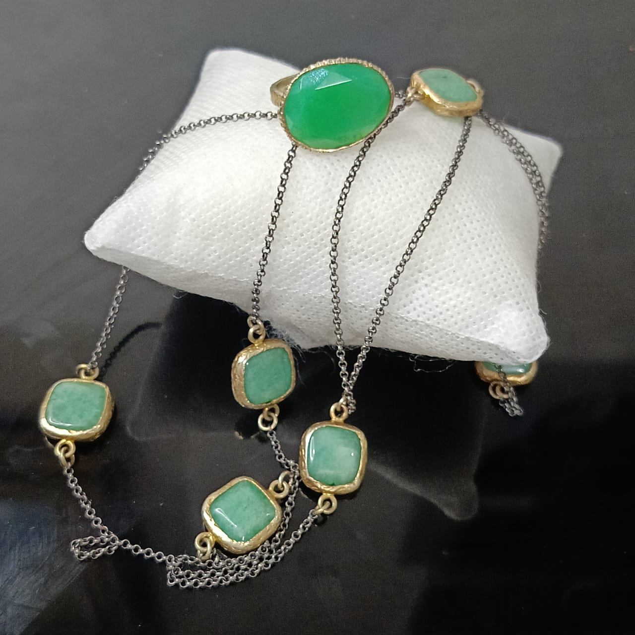 طقم فضة بحجر زمرد سلسلة وخاتم