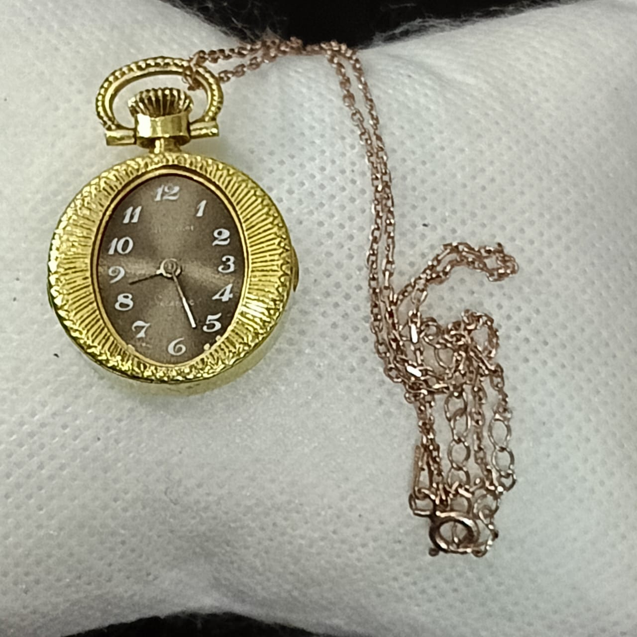 سلسلة بساعة قلادة ميكانيك فضة مغلفة بالذهب
